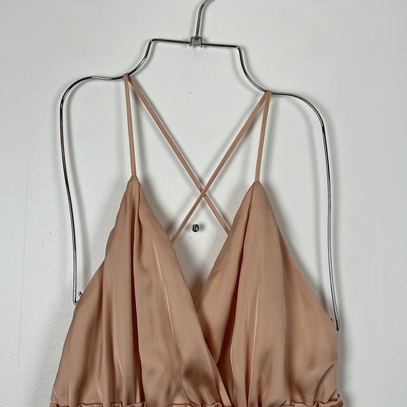 Shinestar V neck elastic waist crisscross spaghetti strap pale pink romper LG - Picture 6 of 10